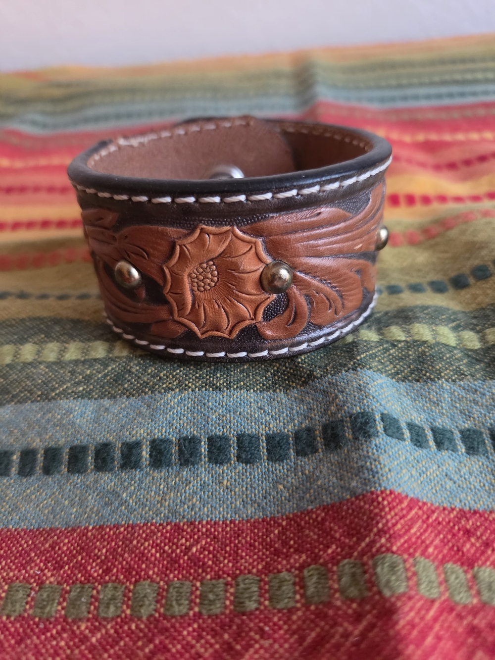 Handcrafted Brown Leather Stud Cuff Bracelet for Men 8'